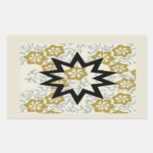 Pegatina Rectangular Estrella bahaí sobre fondo dorado y plateado