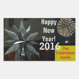 Pegatina Rectangular Estrella de cristal de plata Año nuevo feliz