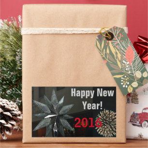 Pegatina Rectangular Estrella de cristal de plata Feliz Año Nuevo