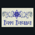 Pegatina Rectangular Estrella de la Paz de Hanukkah<br><div class="desc">Scrollwork sostiene una estrella de David con un cartel de paz en el centro y un deseo de un Hanukkah feliz.</div>