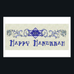 Pegatina Rectangular Estrella de la Paz de Hanukkah<br><div class="desc">Scrollwork sostiene una estrella de David con un cartel de paz en el centro y un deseo de un Hanukkah feliz.</div>
