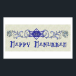 Pegatina Rectangular Estrella de la Paz de Hanukkah<br><div class="desc">Scrollwork sostiene una estrella de David con un cartel de paz en el centro y un deseo de un Hanukkah feliz.</div>