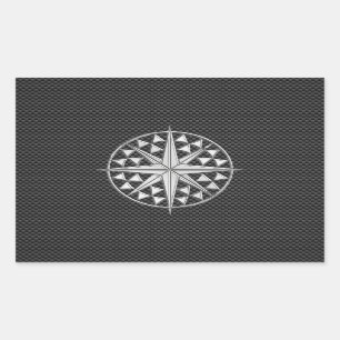 Pegatina Rectangular Estrella náutica del cromo en fibra de carbono