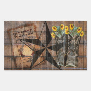 Pegatina Rectangular Estrella ruidosa de Texas Occidental Boots de Cowb
