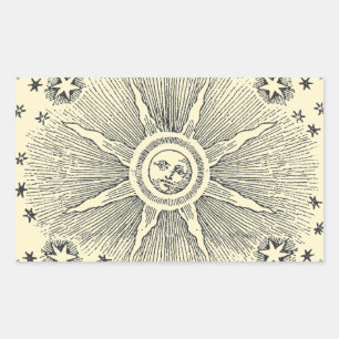 Pegatina Rectangular Estrellas Sol Antiguo Cielo Nocturno Zodiaco Medie