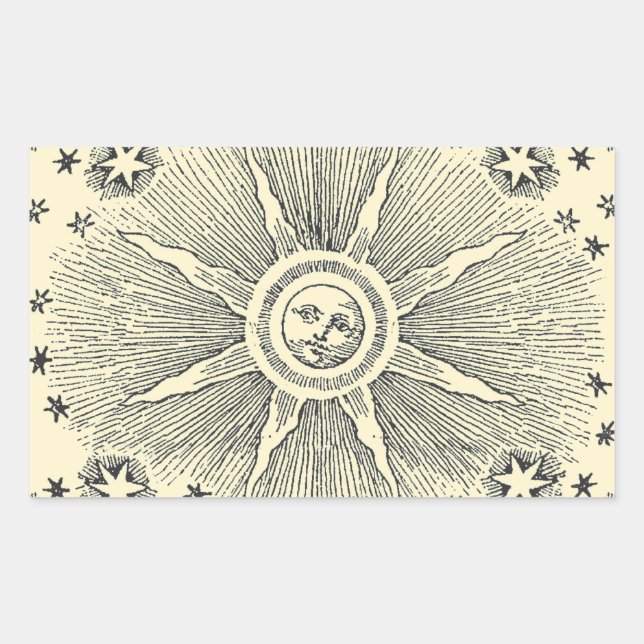 Pegatina Rectangular Estrellas Sol Antiguo Cielo Nocturno Zodiaco Medie (Anverso)