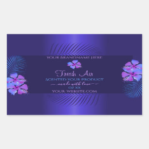 Pegatina Rectangular Etiquetas de producto azul oscuro Flores moradas e