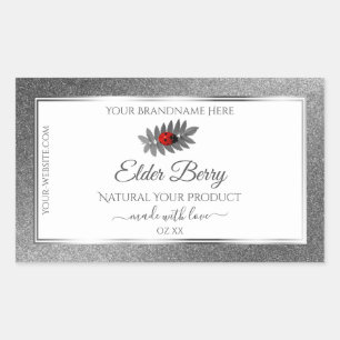 Pegatina Rectangular Etiquetas de producto de Purpurina de plata blanca
