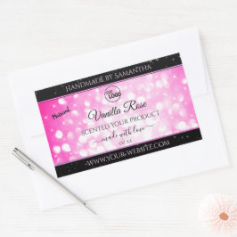 Pegatina Rectangular Etiquetas de productos de Purpurina rosa negro de 