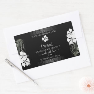 Pegatina Rectangular Etiquetas de productos en blanco y negro Flores ha