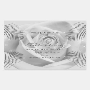 Pegatina Rectangular Etiquetas de productos florales hojas de Rosa gris