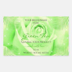 Pegatina Rectangular Etiquetas de productos florales hojas de Rosa verd