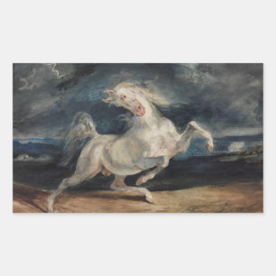 Pegatina Rectangular Eugene Delacroix - Caballo asustado por el relámpa