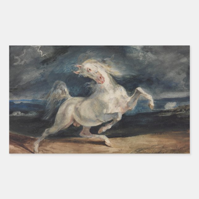 Pegatina Rectangular Eugene Delacroix - Caballo asustado por el relámpa (Anverso)
