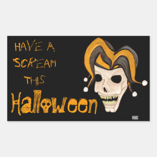 Pegatina Rectangular Evil Jester Skull (Naranja) Halloween