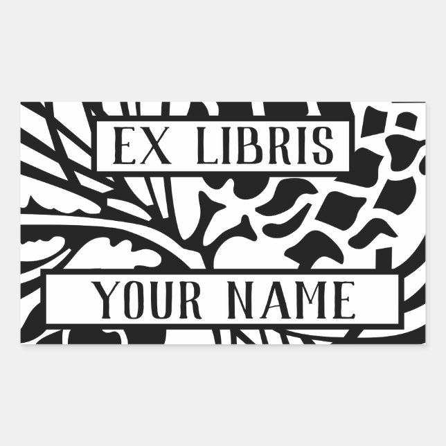 Pegatina Rectangular Ex Libris Bookplate Cones De Pino (Anverso)
