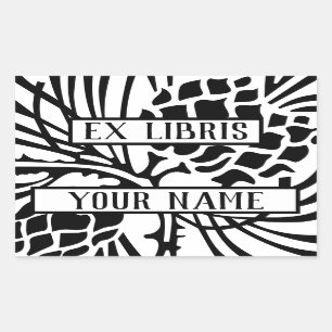 Pegatina Rectangular Ex Libris Bookplate Cones De Pino