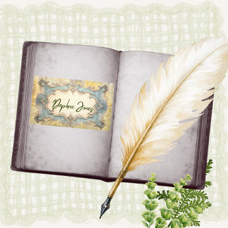 Pegatina Rectangular Ex libris de estilo victoriano con marco en blanco