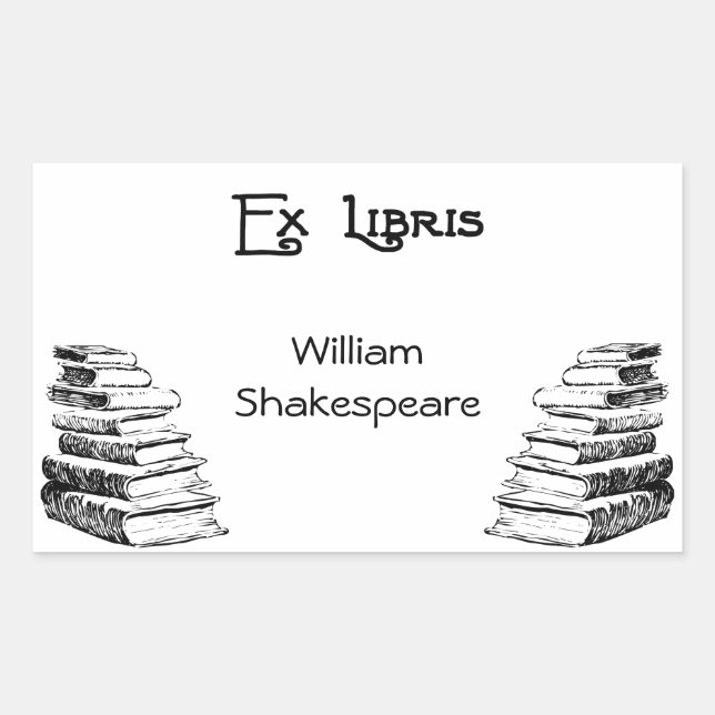 Pegatina Rectangular Ex Libris Deco Letters Libros Personalizado Bookpl (Anverso)