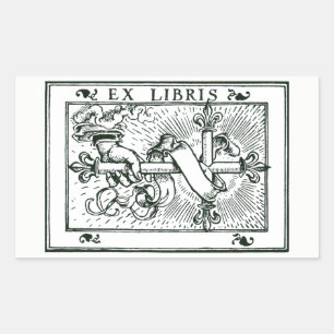 Pegatina Rectangular Ex Libris Fleur De Lys Cross