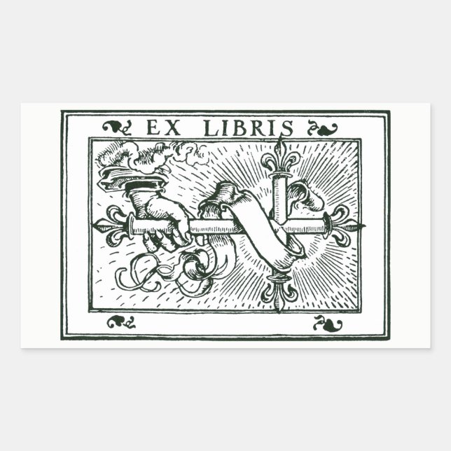 Pegatina Rectangular Ex Libris Fleur De Lys Cross (Anverso)