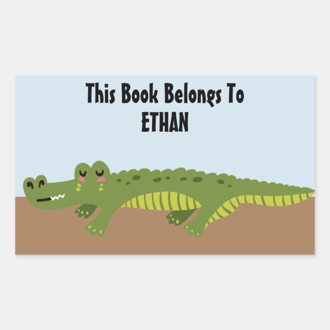 Pegatina Rectangular Ex libris personalizado de caimán adorable (Anverso)