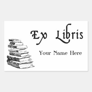 Pegatina Rectangular Ex Libris Vintage Books Personalizado Bookplate