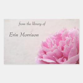 Pegatina Rectangular Ex libris vista de peonía rosa