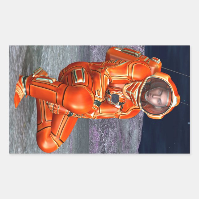 Pegatina Rectangular Explorador de Marte Astronauta Arte de Planeta Ali (Anverso)