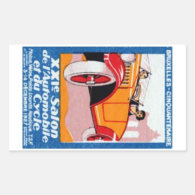Pegatina Rectangular Exposición Automotriz de Bruselas de 1927 (Anverso)
