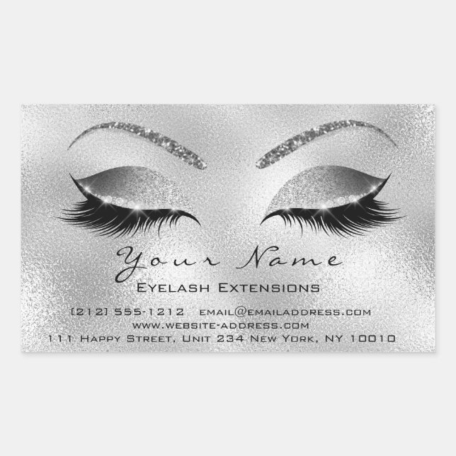 Pegatina Rectangular Extensión Eyelash Makeup Salón de belleza Silver V (Anverso)