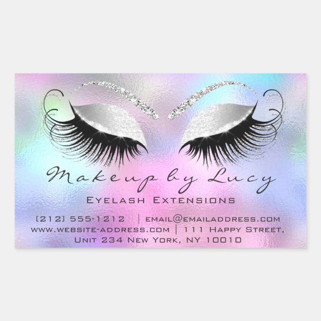 Pegatina Rectangular Extensión Eyelash Maquillaje Salón De Belleza Gris (Anverso)