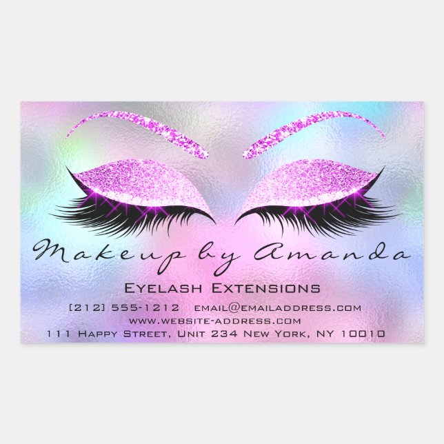 Pegatina Rectangular Extensión Eyelash maquillaje Salón de belleza Holo (Anverso)