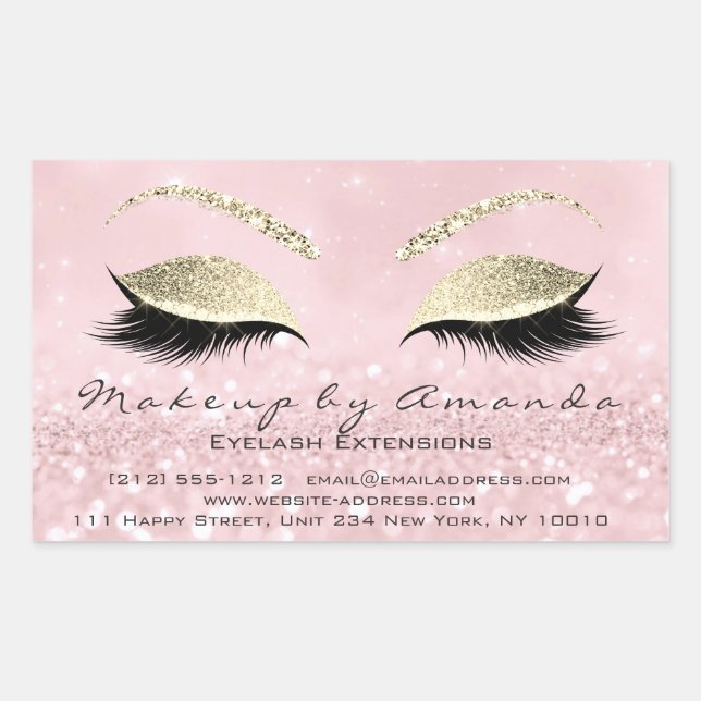Pegatina Rectangular Extensión Eyelash Maquillaje Salón De Belleza Oro  (Anverso)