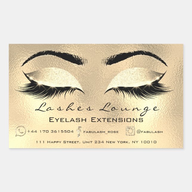 Pegatina Rectangular Extensión Eyelash Maquillaje Salón De Belleza Oro  (Anverso)
