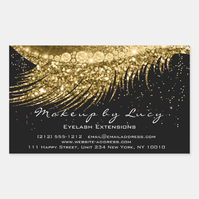 Pegatina Rectangular Extensión Lash maquillaje Belleza Oro Confetti Neg (Anverso)
