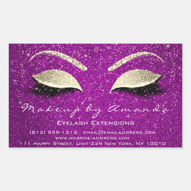 Pegatina Rectangular Eyelash Makeup RSVP Belleza Confetti de oro rosado (Anverso)