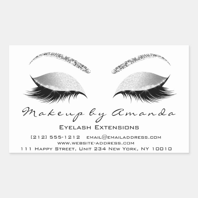 Pegatina Rectangular Eyelash Makeup RSVP Belleza Gris Blanco Purpurina (Anverso)