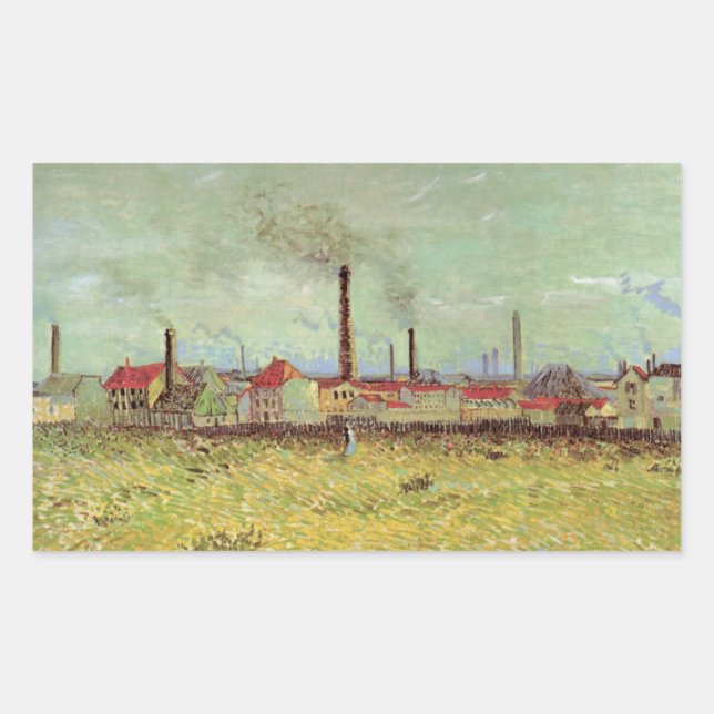 Pegatina Rectangular Fábricas en Asnieres por Vincent van Gogh (Anverso)