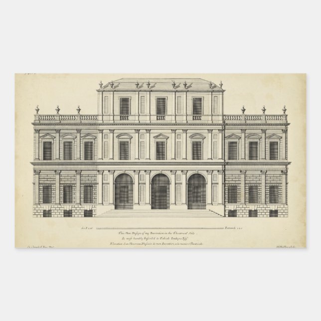 Pegatina Rectangular Fachada de estilo teatral de Colen Campbell (Anverso)