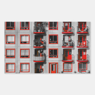 Pegatina Rectangular Fachada Roja Zuidoost Balcony Building Photography