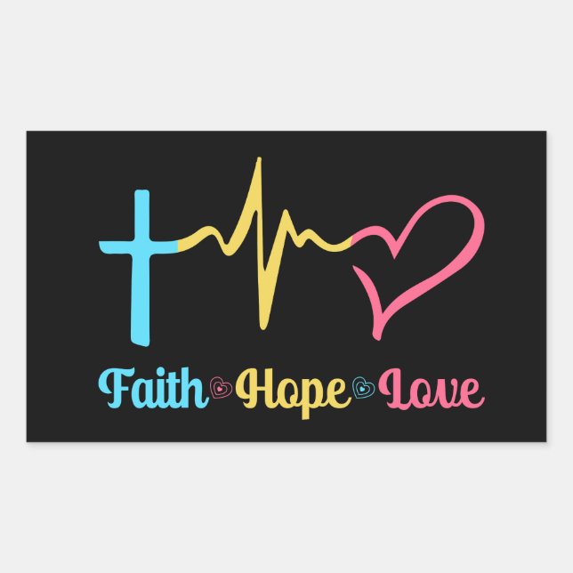 Pegatina Rectangular Faith Hope Love Hearts (Anverso)