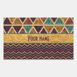 Pegatina Rectangular Falso purpurina del Relieve metalizado dorado de