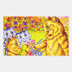 Pegatina Rectangular Familia Cat en el Jardín