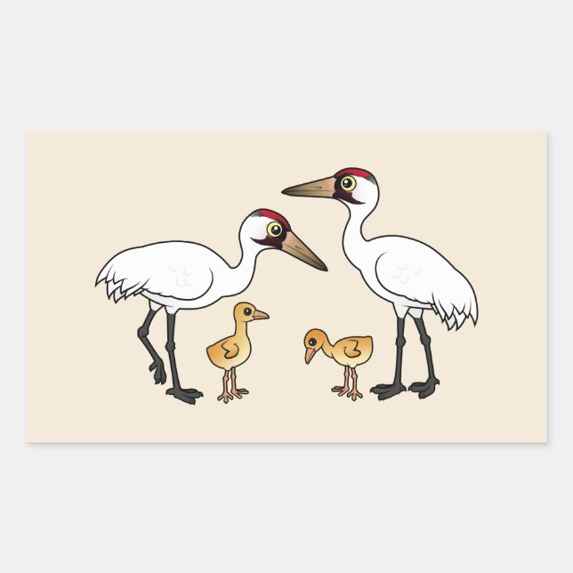 Pegatina Rectangular Familia Crane Whooping (Anverso)
