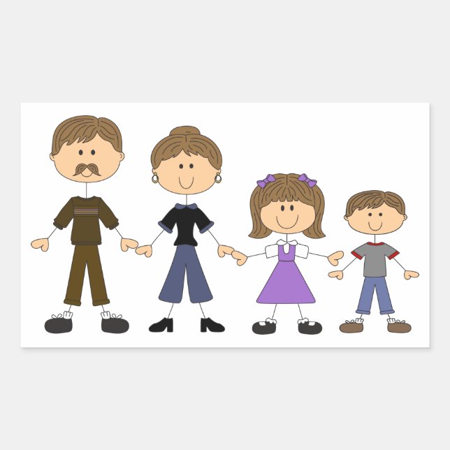 Pegatina Rectangular Familia de imágenes de stick (Anverso)