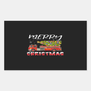 Pegatina Rectangular Familia de Navidades bomberos de camiones cisterna