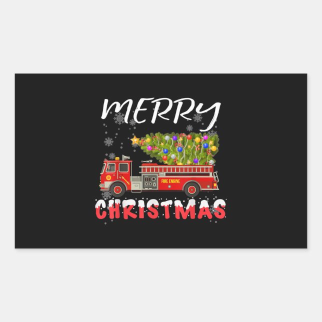 Pegatina Rectangular Familia de Navidades de bomberos de camiones ciruj (Anverso)