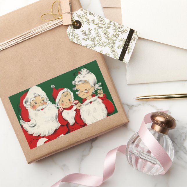 Pegatina Rectangular Familia de Santa Retro de Mitad de Siglo – Kitsch  (Regalar)
