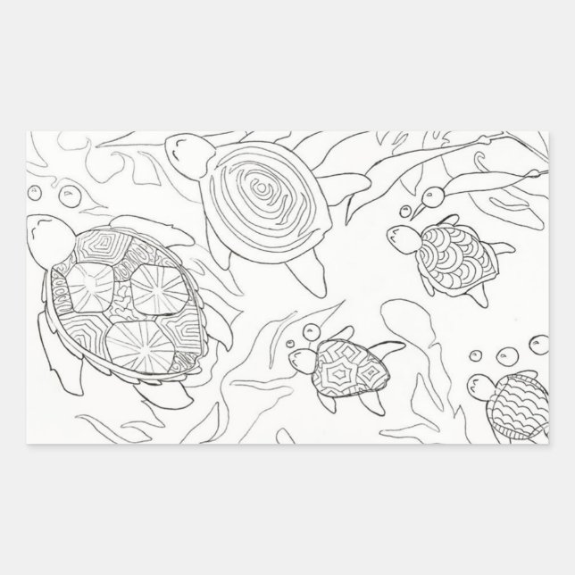Pegatina Rectangular Familia de tortugas me colorean (Anverso)
